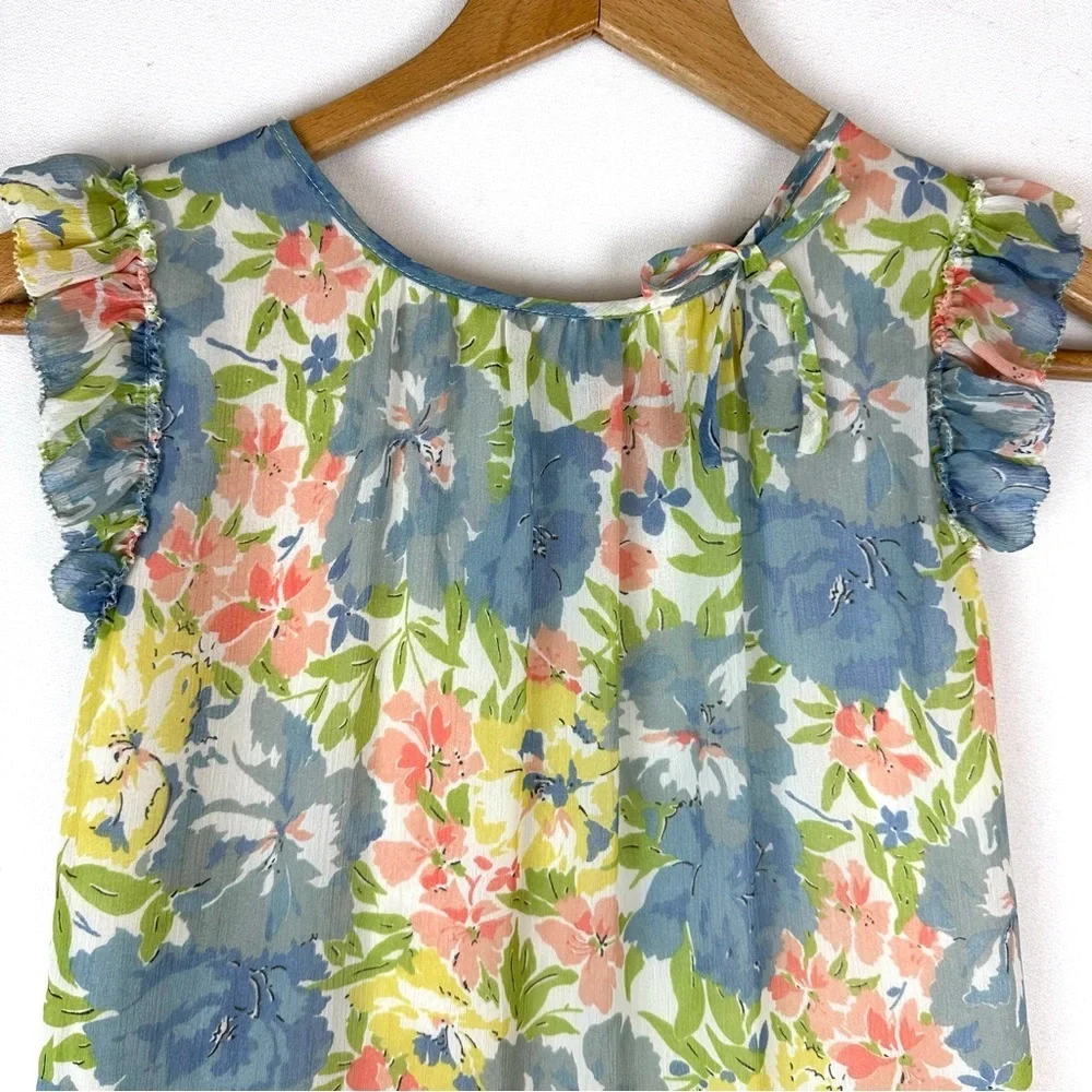Ralph Lauren Chiffon Watercolor Floral Flutter Sleeve Tiered Dress Party
